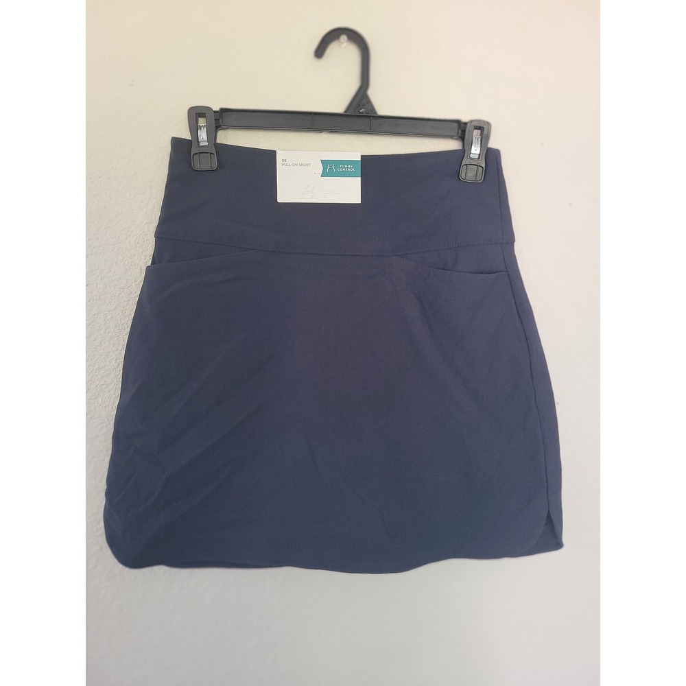 Lady Hagen‎ Womens XS Dark Navy Blue 17" Tummy Control Pull On Skort Skirt #19
